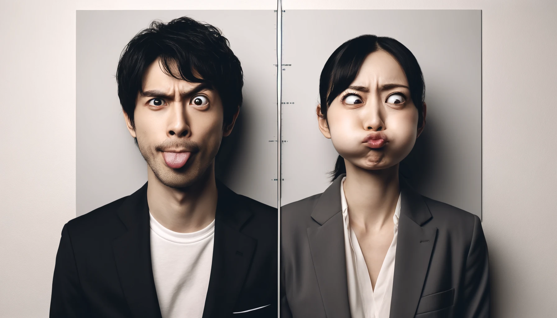 変な顔をする男女
