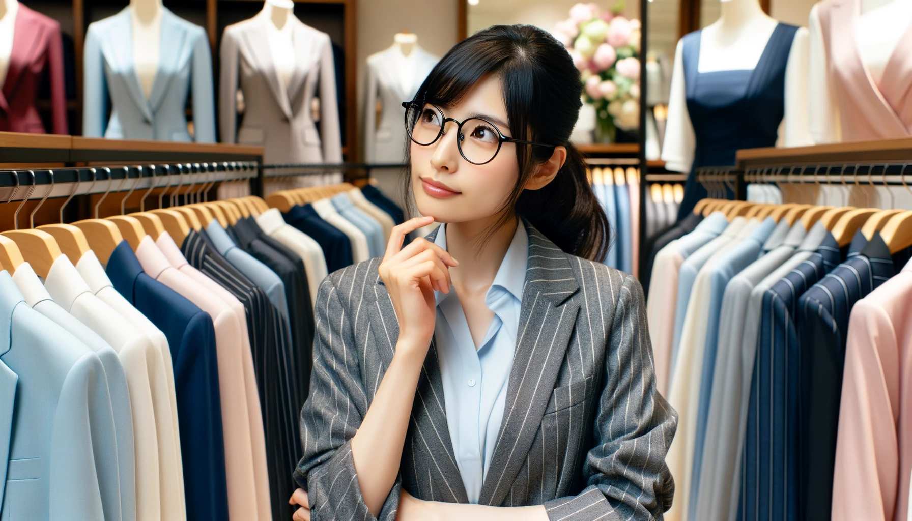 スーツを選ぶ女性
